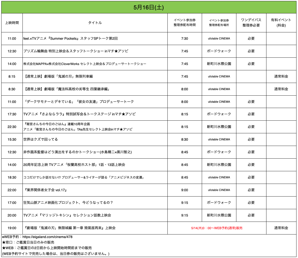 土曜日の販売スケジュール